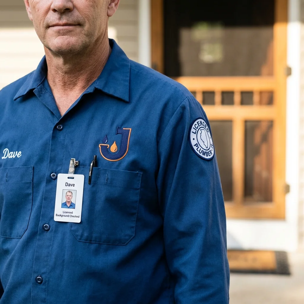 Licensed plumber showing ID badge in Holland, TX