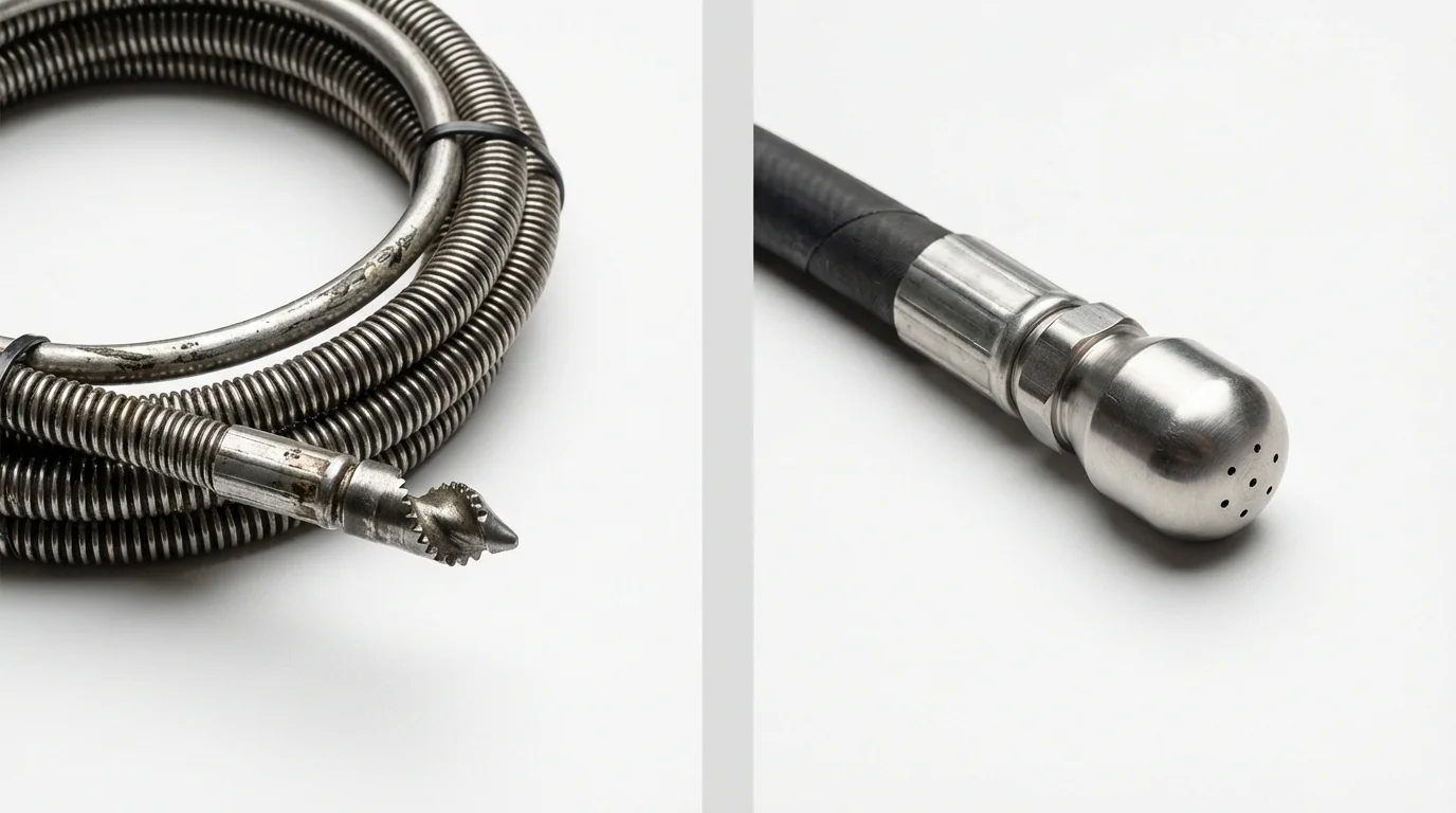Drain snake cable and hydro jetting nozzle used for drain cleaning in Holland, TX
